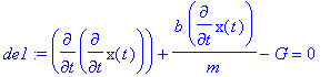 de1 := diff(diff(x(t),t),t)+b/m*diff(x(t),t)-G = 0